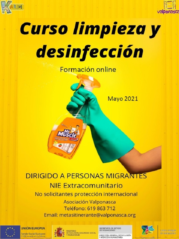 Curso online de limpieza y desinfección en la Asociación Valponasca.
