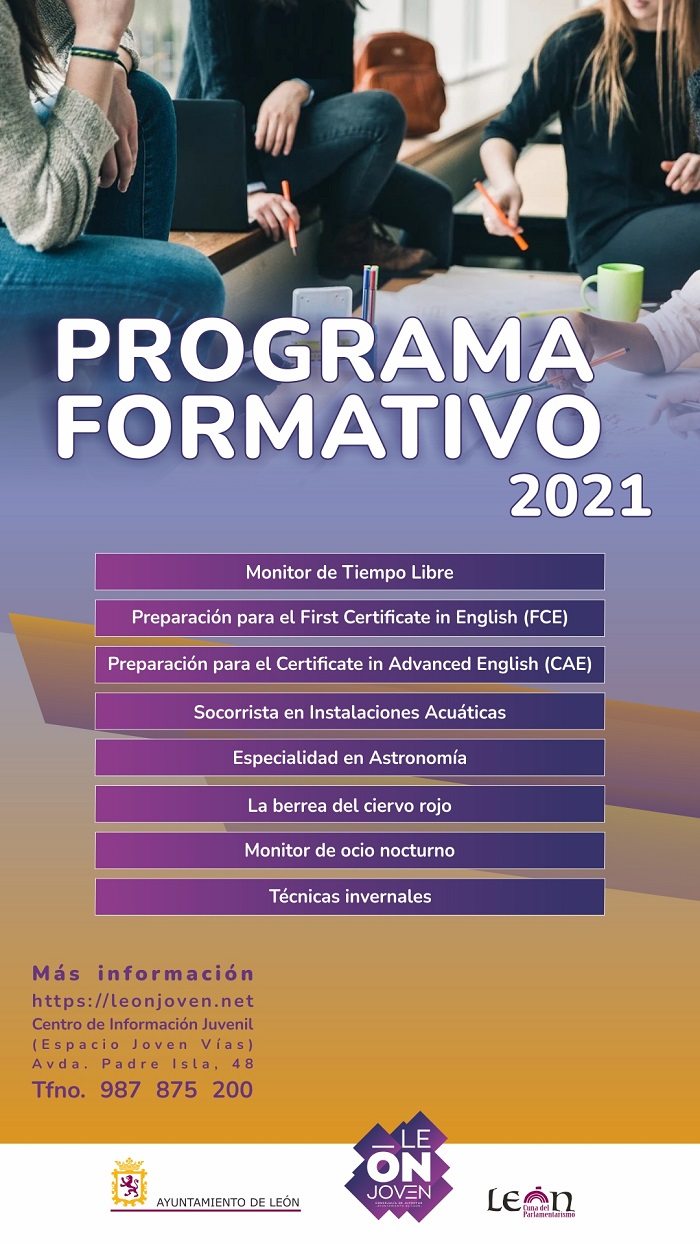 El Servicio de Juventud del Ayuntamiento de León lanza su programa formativo 2021