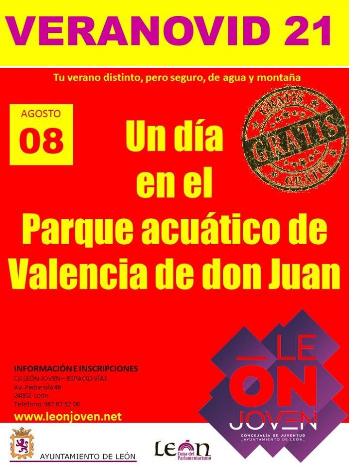 Excursión gratuita al Parque acuático de Valencia de Don Juan el 8 de agosto con la Concejalía de Juventud de León