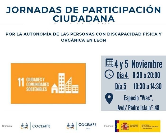 Jornadas de participación ciudadana por la autonomía de las personas con discapacidad física y orgánica en León el 4 y 5 de noviembre