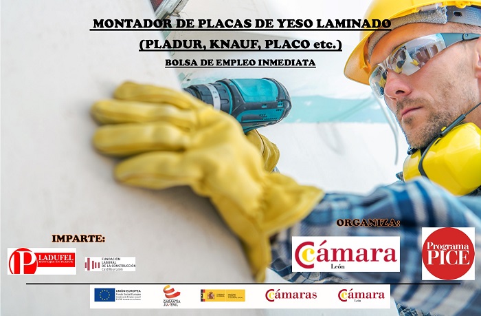 Curso gratuito de Montador de placas de yeso laminado (pladur, knauf, placo, etc) para jóvenes en Garantía Juvenil de la Cámara de Comercio de León