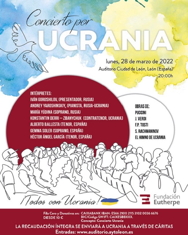 Concierto solidario a favor de los refugiados de Ucrania en el Auditorio Ciudad de León el 28 de marzo a las 20 h.