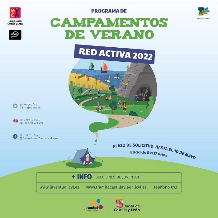 Plazas libres en adjudicación directa para los Campamentos de Verano ＂Red Activa 2022＂, de la Junta de Castilla y León