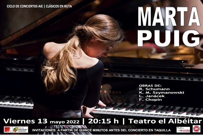 Concierto de piano: Marta Puig. En el Albéitar, viernes 13 mayo; 20,15 h