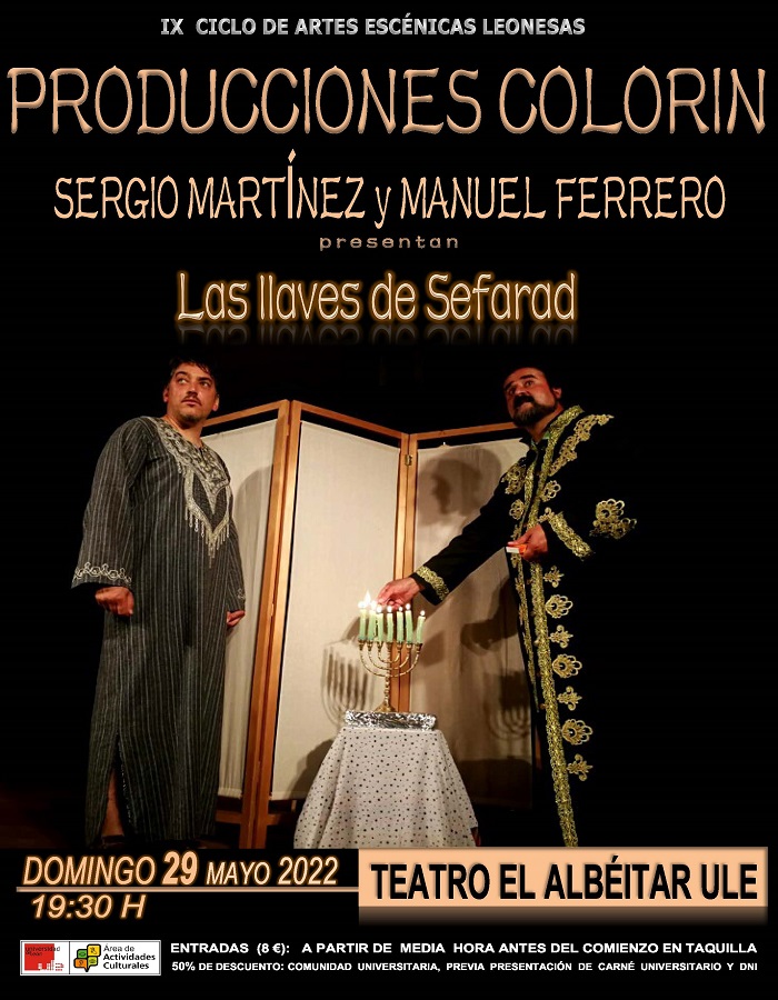 Teatro: ＂Las llaves de Sefarad＂, en el Albéitar, domingo 29 mayo; 19,30 h