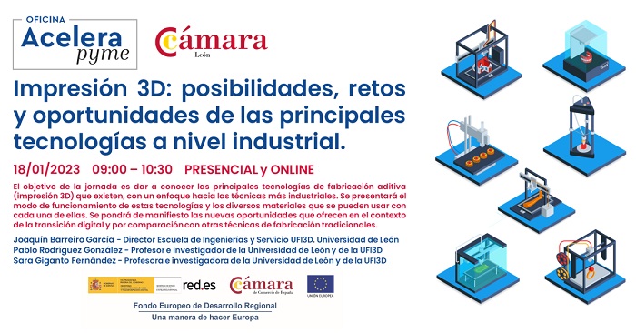 Jornada presencial y online sobre la Impresión 3D en la Cámara de Comercio de León