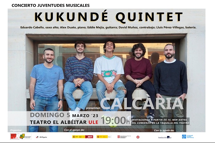 Concierto de Kukundé quintet en el Albéitar, domingo 5 marzo; 19 h