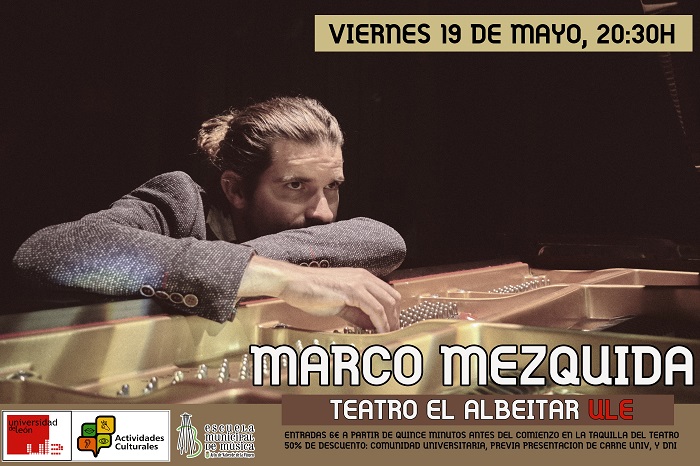 Concierto del pianista Marco Mezquida, en el Albéitar, viernes 19 mayo; 20,30 h