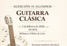Audición de guitarra clásica en la Biblioteca pública de León, jueves 5 febrero; 19,30 h